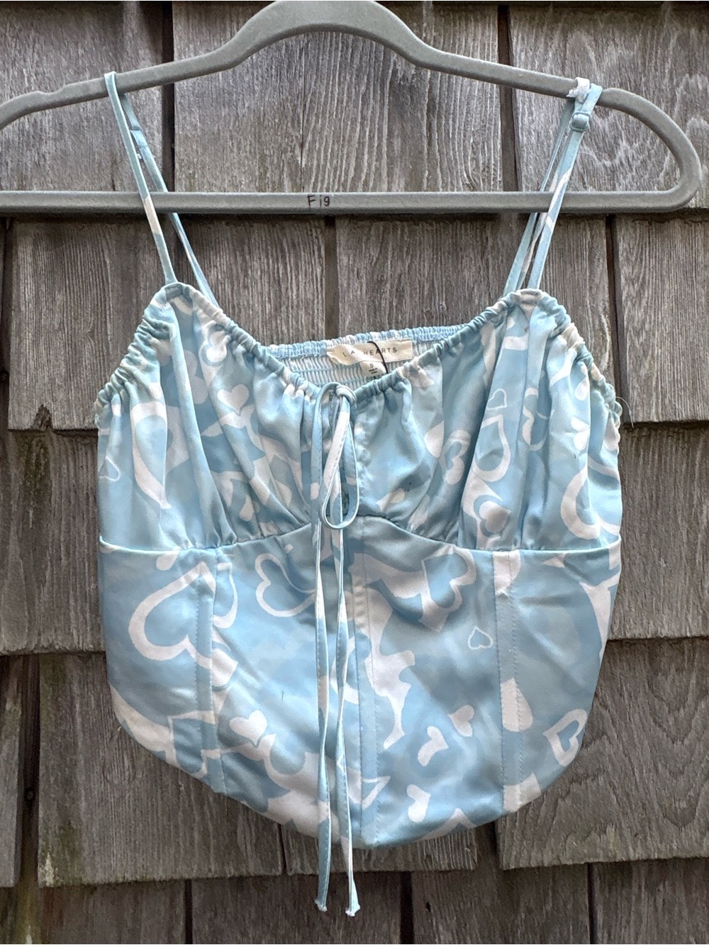 La Hearts Light Blue and White Heart-Print Tie-Front Cami
